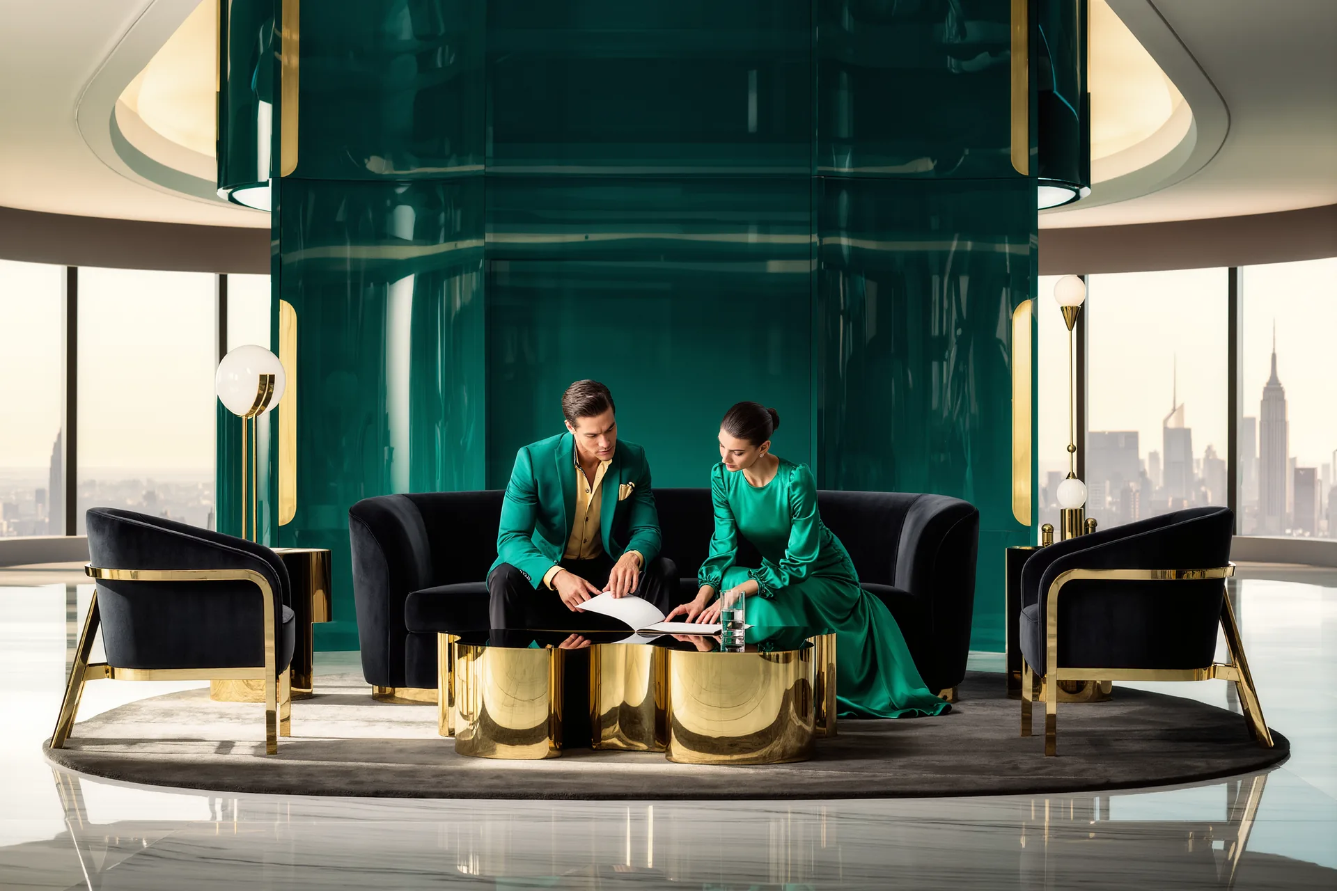 Deux parties se font face autour d'une table basse dans un salon feutré, dossiers ouverts et regards attentifs.