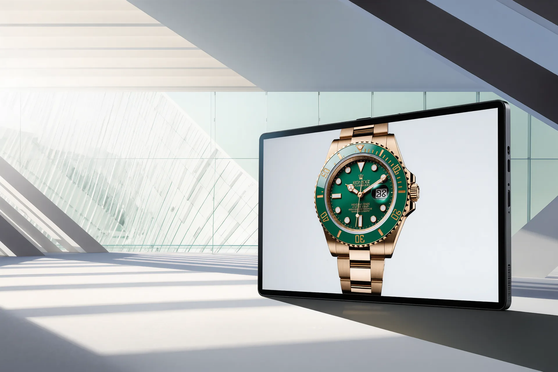 Une montre posée près d'un écran affichant la cote d'une référence horlogère