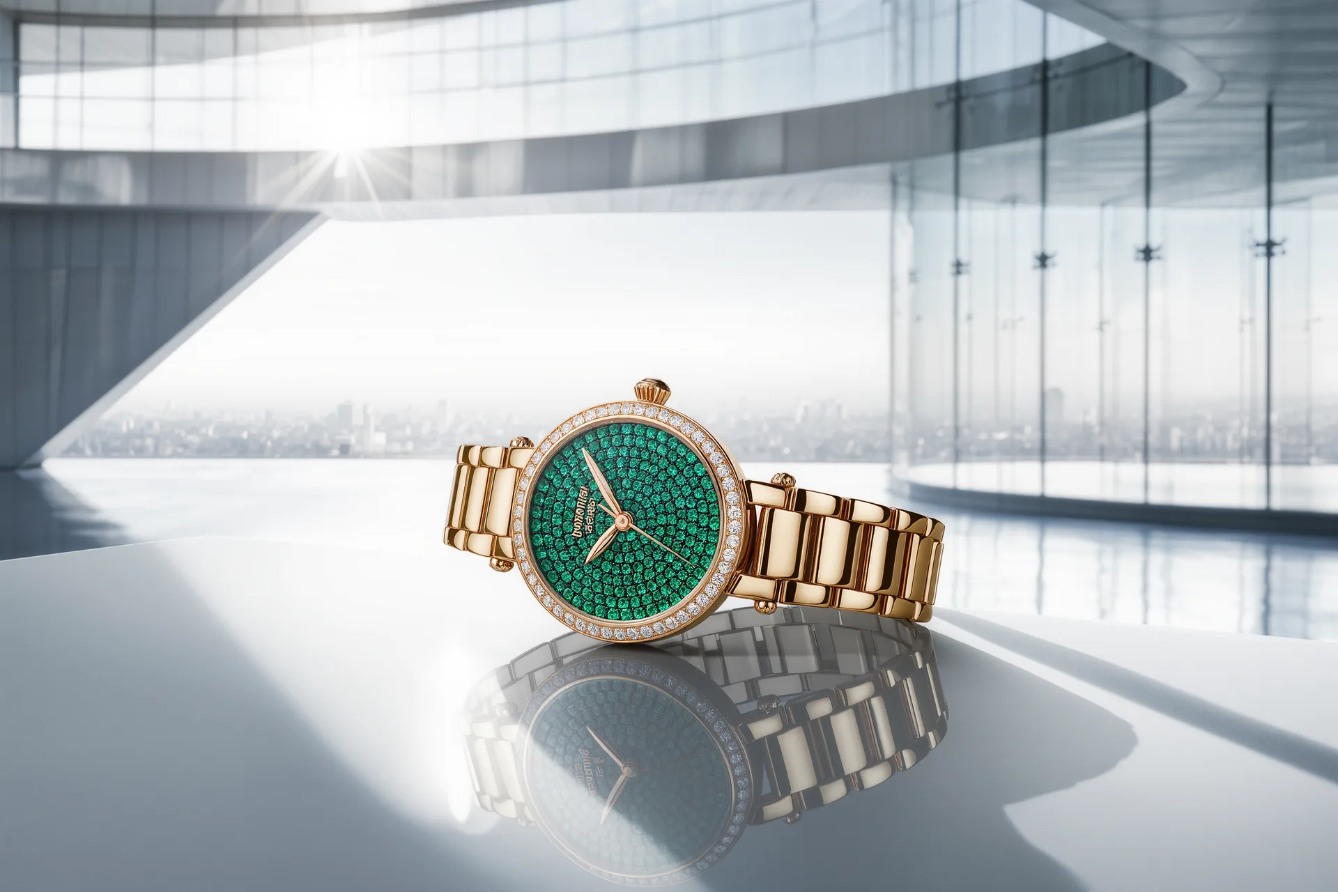 Une montre-bijou au boîtier serti dissimulant son cadran sous un couvercle ouvragé.