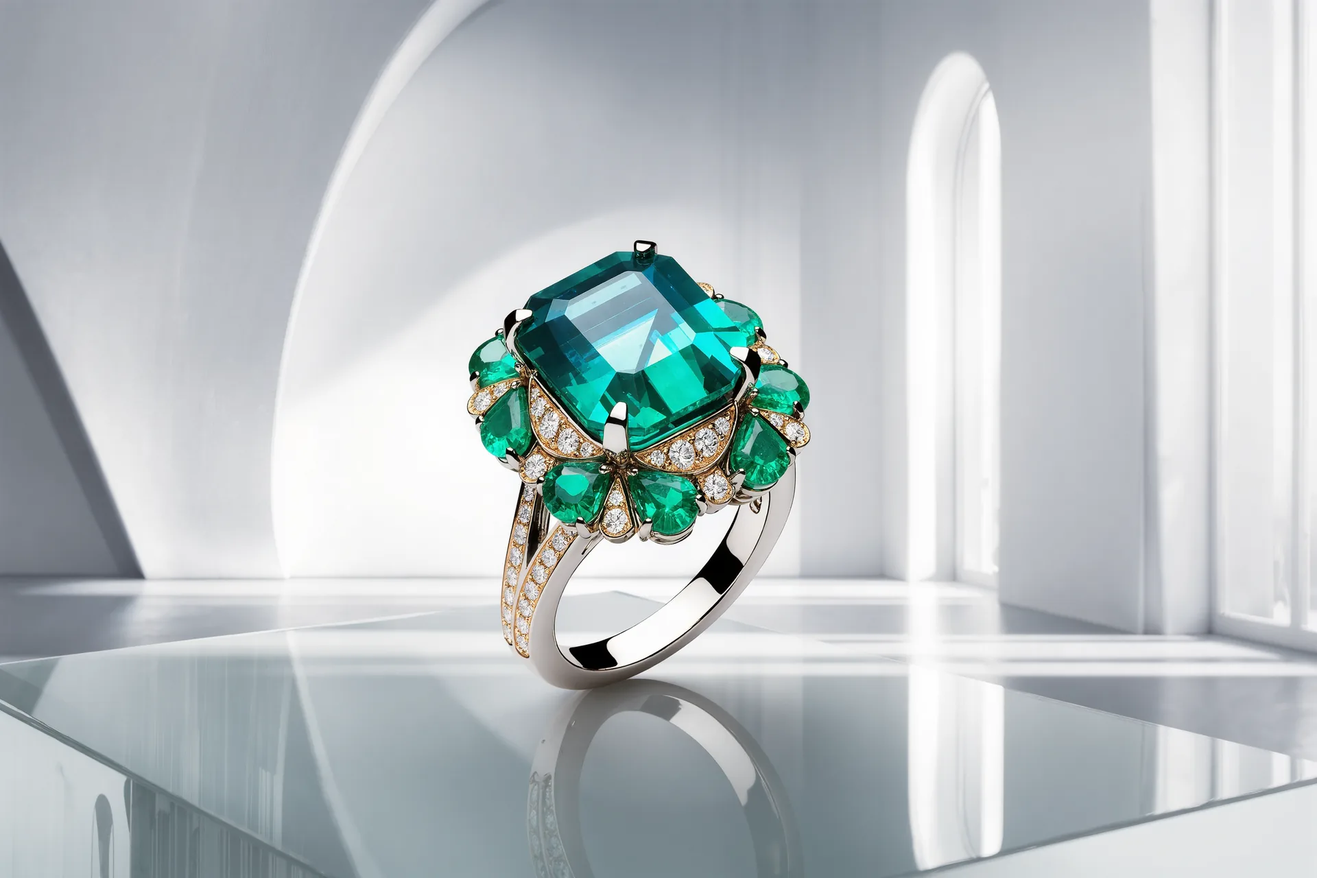 Une tourmaline Paraiba d'un bleu-vert néon éclatant sertie sur une bague en or blanc