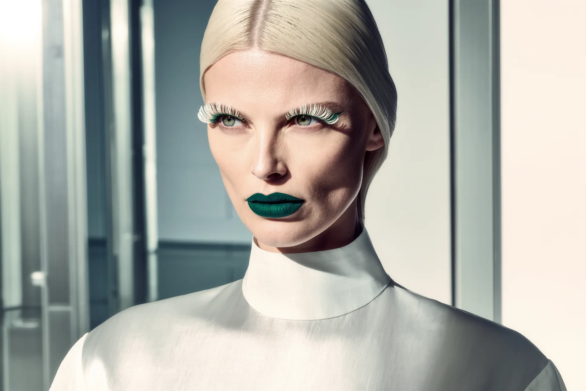 Un œil souligné d'un trait d'eye-liner net et de cils allongés au mascara, regard ouvert