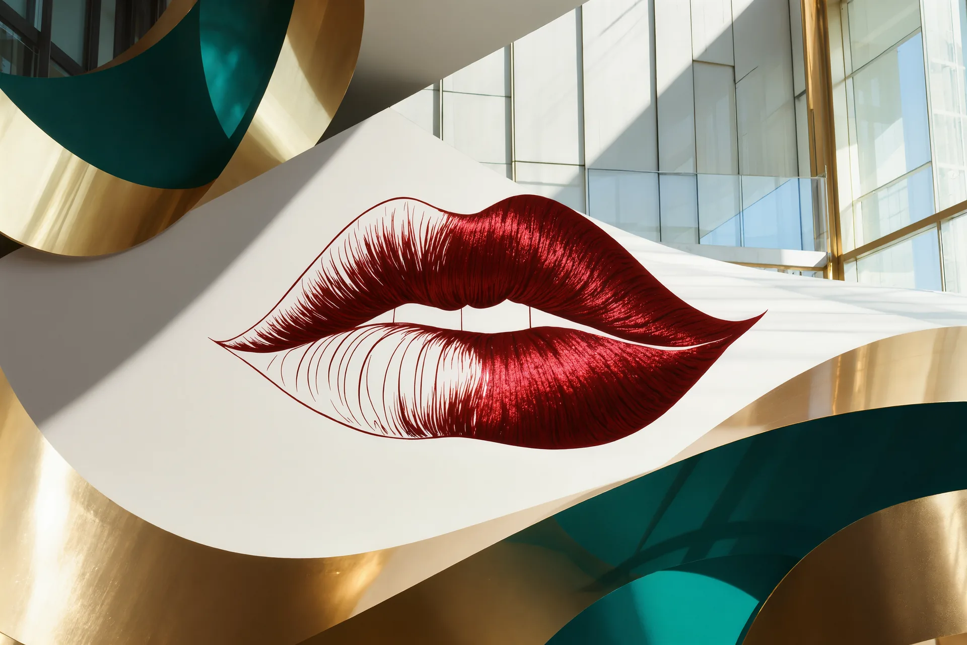 Une bouche soulignée au crayon puis emplie d'un rouge franc au fini satiné, contour net