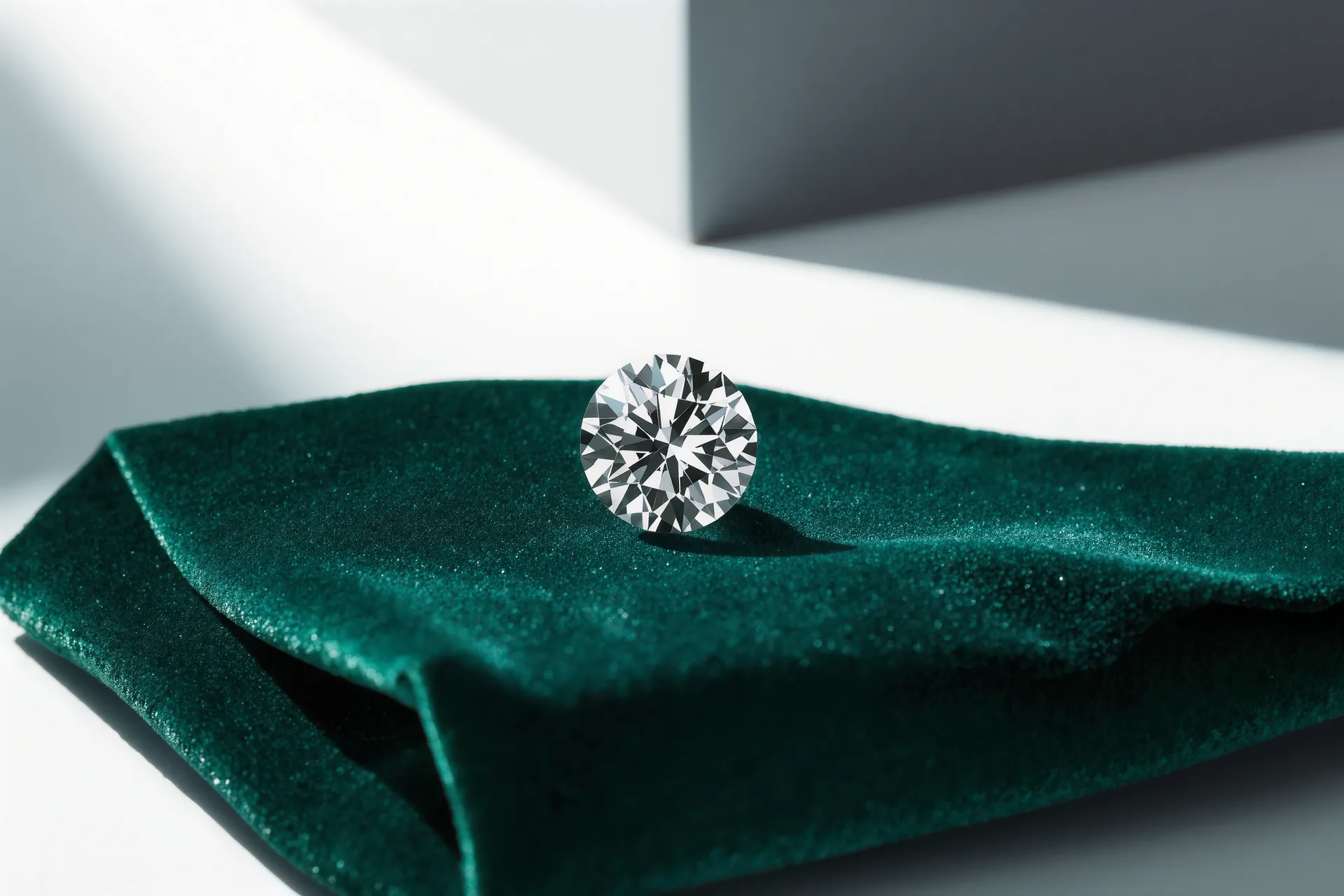 Diamant taille brillant sous une loupe de joaillier sur un drap de velours sombre