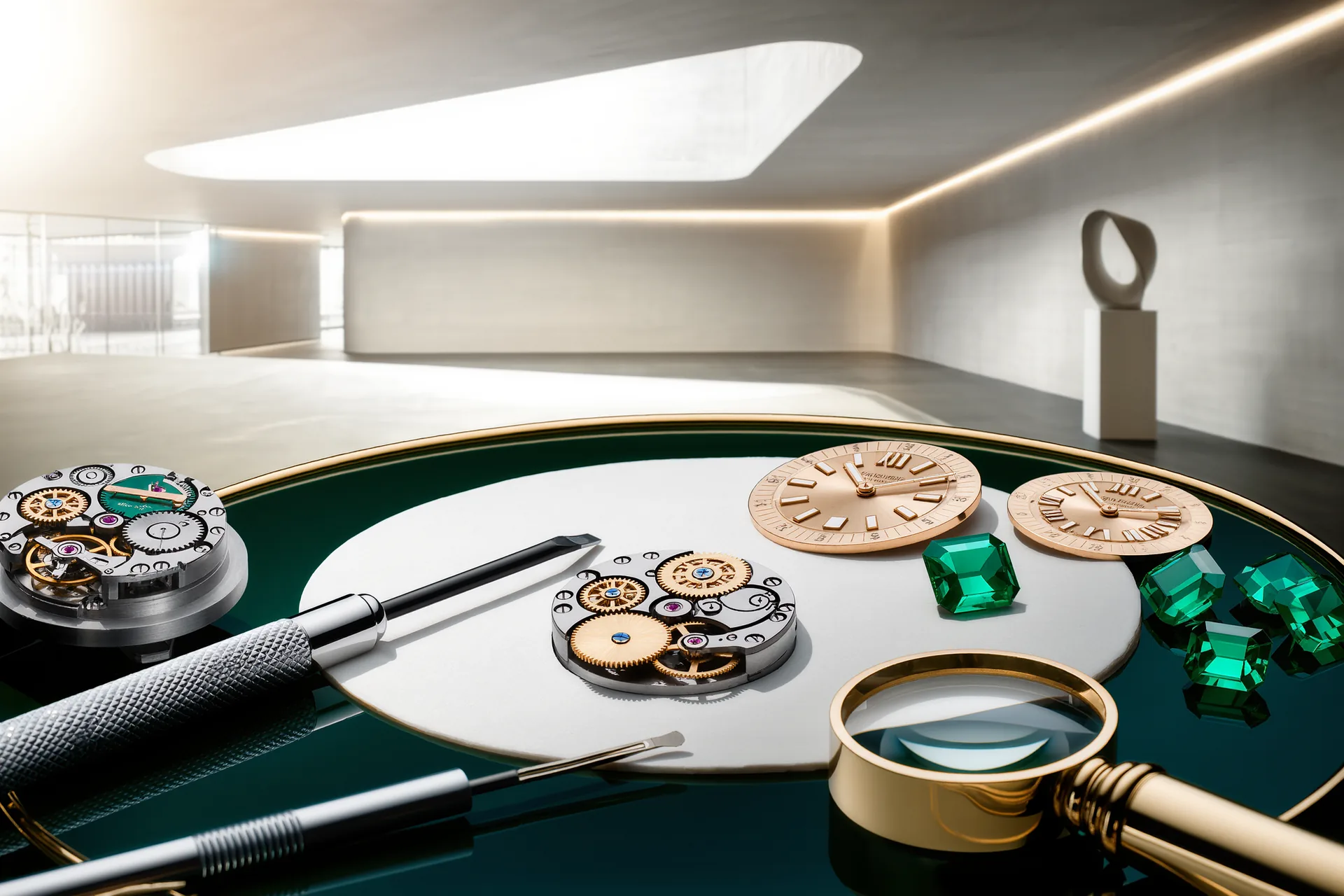 Établi d'horloger avec pièces d'origine et outils pour la réparation d'une montre